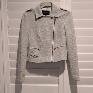 Banana Republic Light Gray Tweed Asymmetric Zip Jacket
